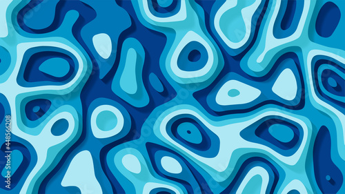 Abstract vector blue cut out effect background. 3D banner design with flowing forms and layers.