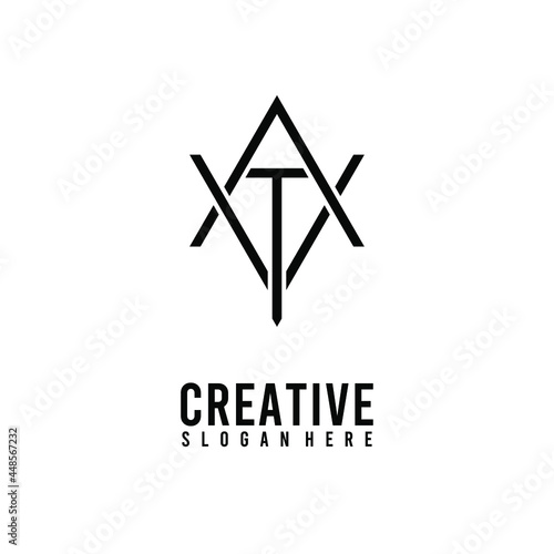 simple initial letter ATV or TVA logo design concept in hexagonal shape