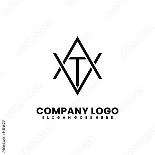 simple initial letter ATV or TVA logo design concept in hexagonal shape