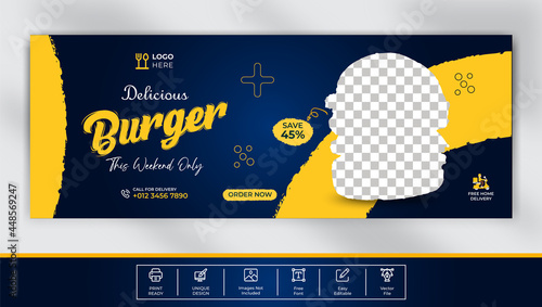 Delicious burger facebook cover template design
