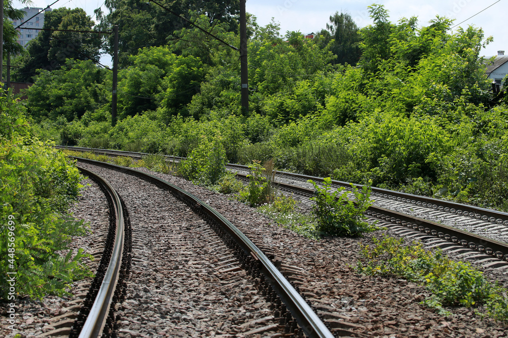 The railway, bushes and building