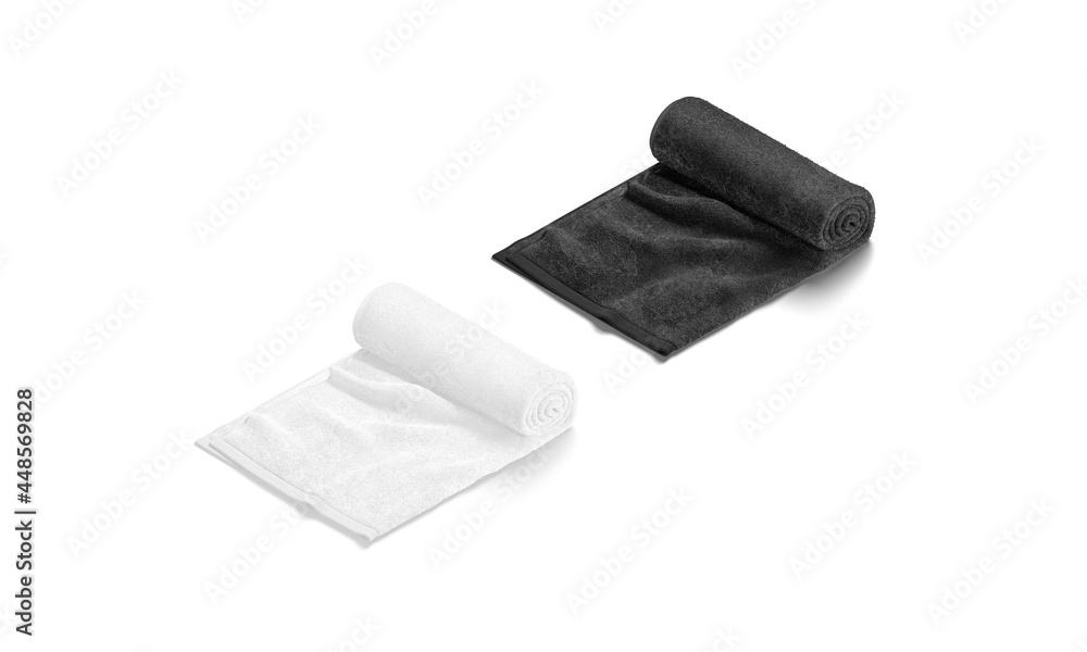 Obraz premium Blaank black and white twisted big towel mockup, side view