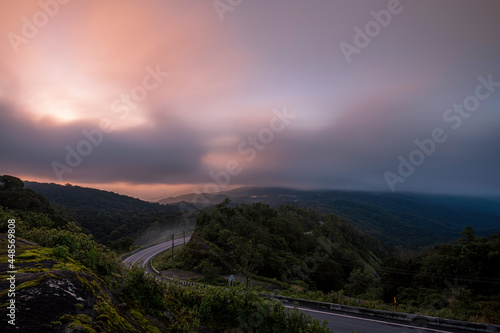 Panoramic view Sunrise and mist on mountain view at the north of thailand