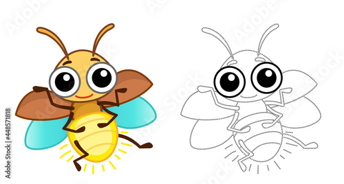 Coloring Insect for children coloring book. Funny firefly in a cartoon style. Trace the dots and color the picture
