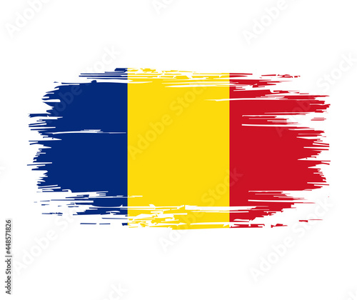 Romanian flag brush grunge background. Vector illustration.