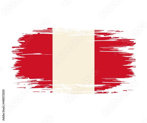 Peruvian flag brush grunge background. Vector illustration.