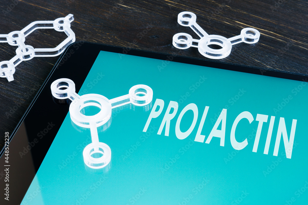 Prolactin Hormone PRL Word On The Screen And Moleculas Foto De Stock 