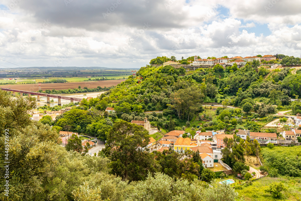 Skyline of Santarem with castle on the hill, Santarem, Portugal