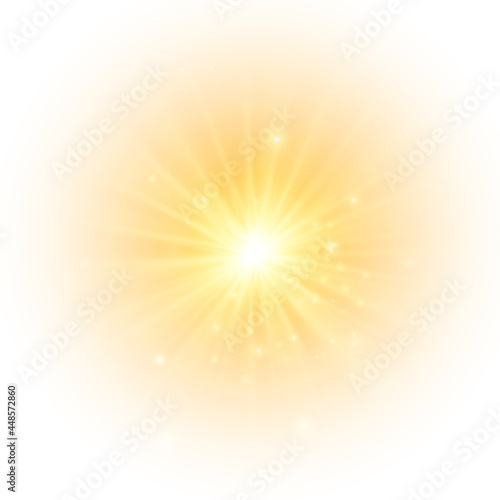 Flash yellow sun, star flashed with sparkles.