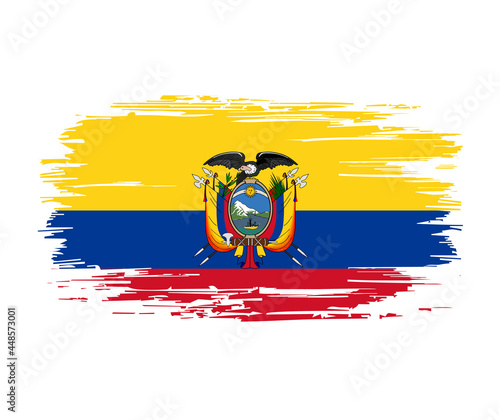 Ecuadorian flag brush grunge background. Vector illustration.
