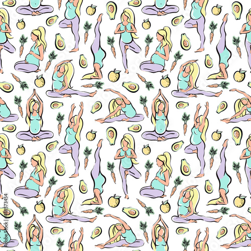 Seamless pattern of pregnant girl. Vector 