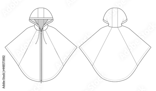 Fashion technical drawing of cape with a hood