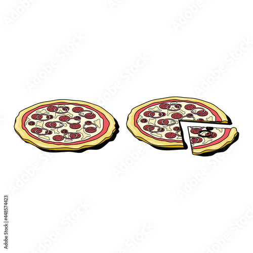 Pizza. Vector 3d sketch line isometric, color icon illustration, flat style. Creative design idea and elements for infographics and website.