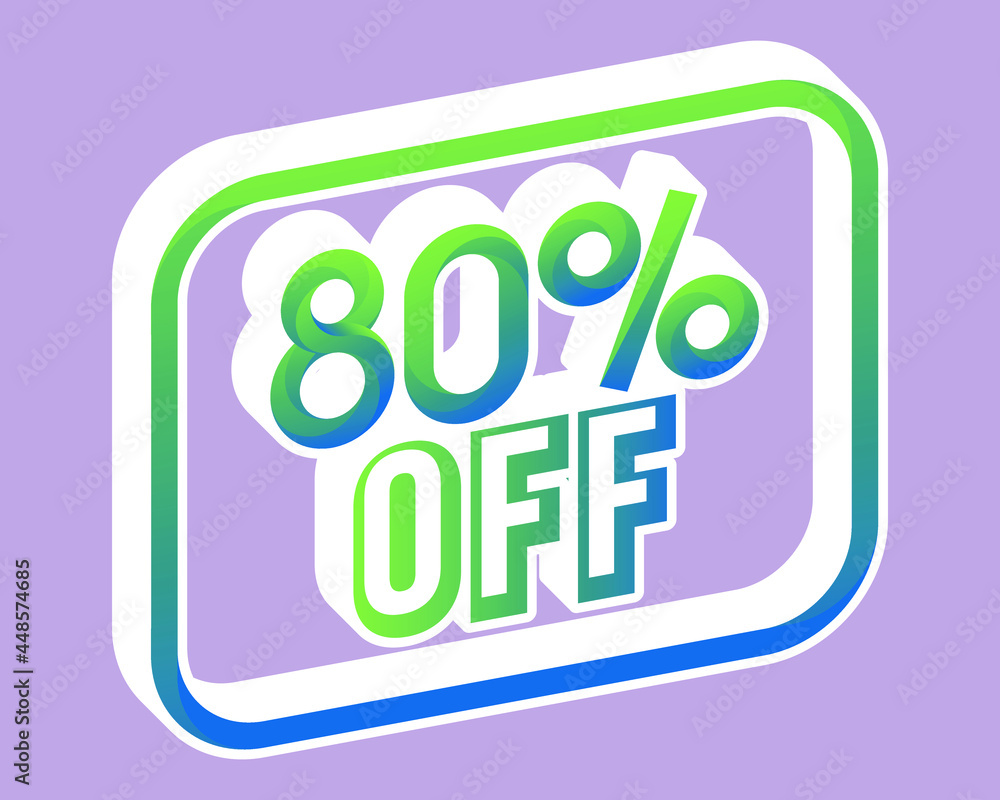 Green and blue 3D price 80% off with gradient. Offer stamp with perspective and bounced. for use in online stores, brochures and digital marketing Green and blue 3D price 80% off with gradient. Offer stamp with perspective and bounced. for use in online stores, brochures and digital marketing
