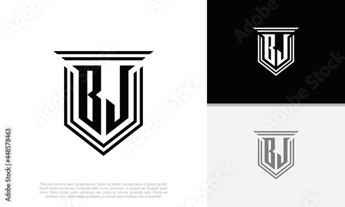 Initials BJ logo design. Luxury shield letter logo design.