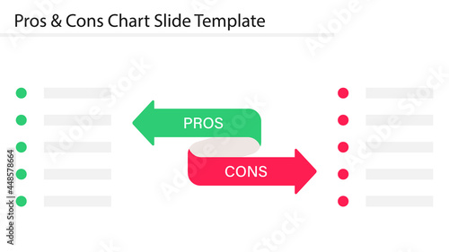 Pros and Cons chart slide template. Clipart image