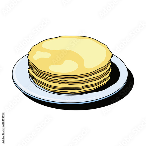 Pancakes on a plate. Vector 3d sketch line isometric, color icon illustration, flat style. Creative design idea and elements for infographics and website.