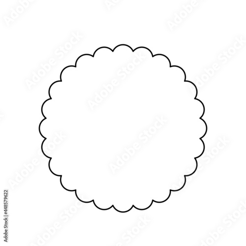 Scalloped edge circle shape outline. Clipart image isolated on white background
