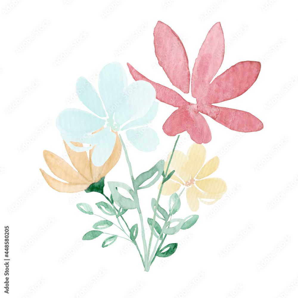 Ilustração de buquê de flor em aquarela colorido