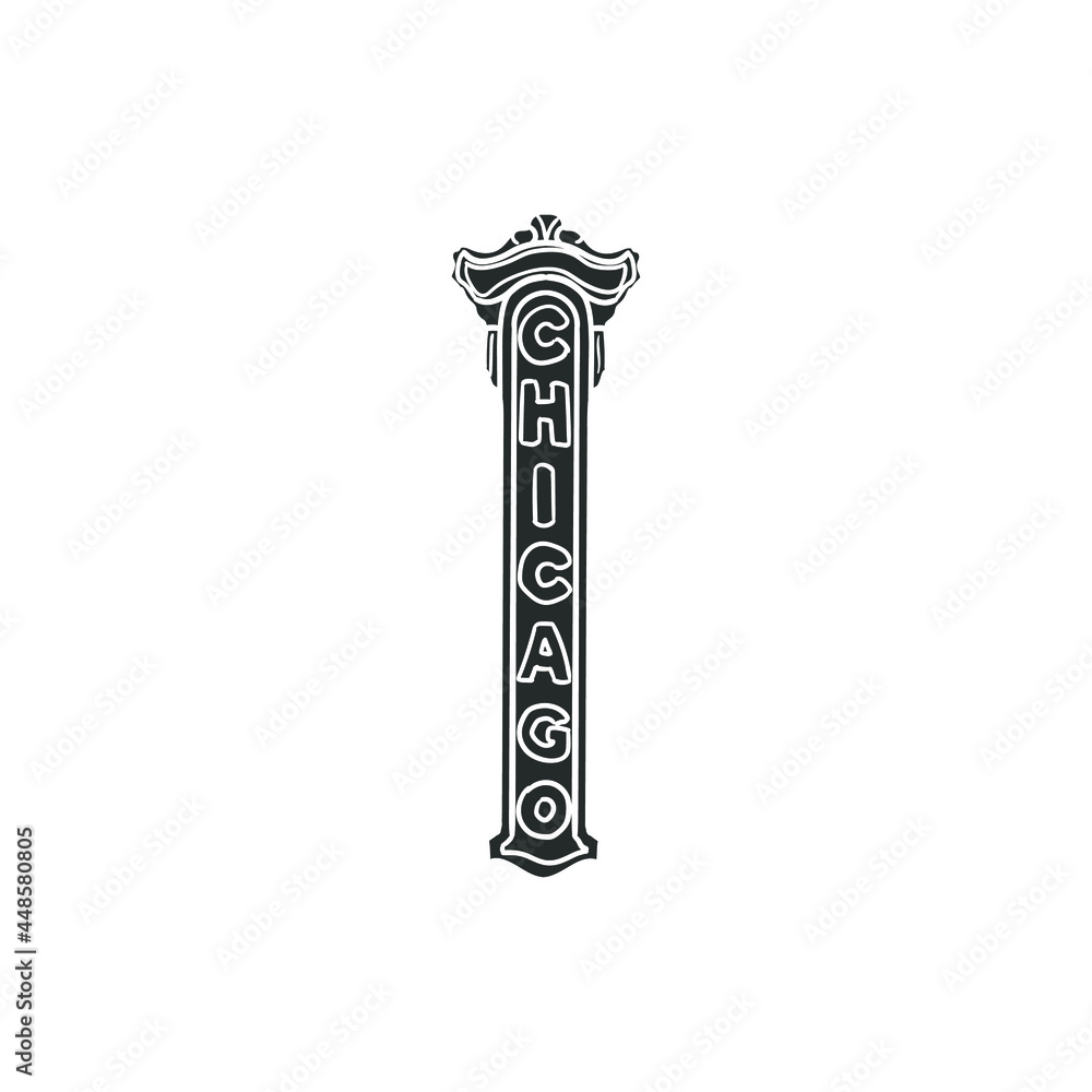 Obraz premium Chicago Banner Icon Silhouette Illustration. Illinois Vector Graphic Pictogram Symbol Clip Art. Doodle Sketch Black Sign.