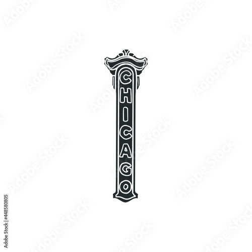Chicago Banner Icon Silhouette Illustration. Illinois Vector Graphic Pictogram Symbol Clip Art. Doodle Sketch Black Sign.