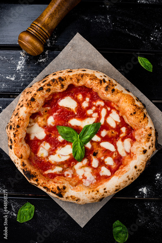 Obraz na płótnie true Italian Pizza. Traditional Pizza Margherita with fresh mozzarella and basil w salonie