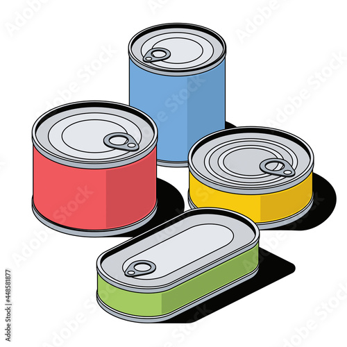 Cans of canned food. Vector 3d sketch line isometric, color icon illustration, flat style. Creative design idea and elements for infographics and website.
