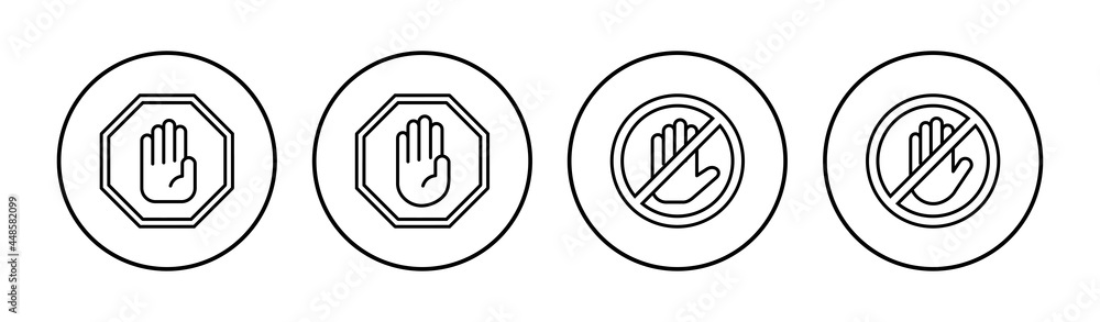 Stop icon set. stop road sign. hand stop icon vector Stop icon set. stop road sign. hand stop icon vector