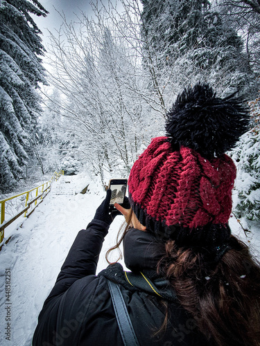 person in clothes with snow