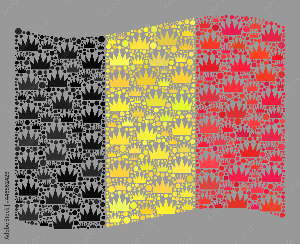 Mosaic waving Belgium flag created of royal icons. Brand vector mosaic waving Belgium flag created for award propaganda. Designed for political or patriotic propaganda.