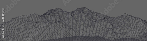 Abstraction. Landscaping of mountains. Wireframe landscape background. 3d sci-fi retro connection background. Futuristic vector illustration