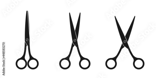 Scissior icon set. Hairdresser or barber scissors. Hair cut or tailor instrument. Vector illustration.