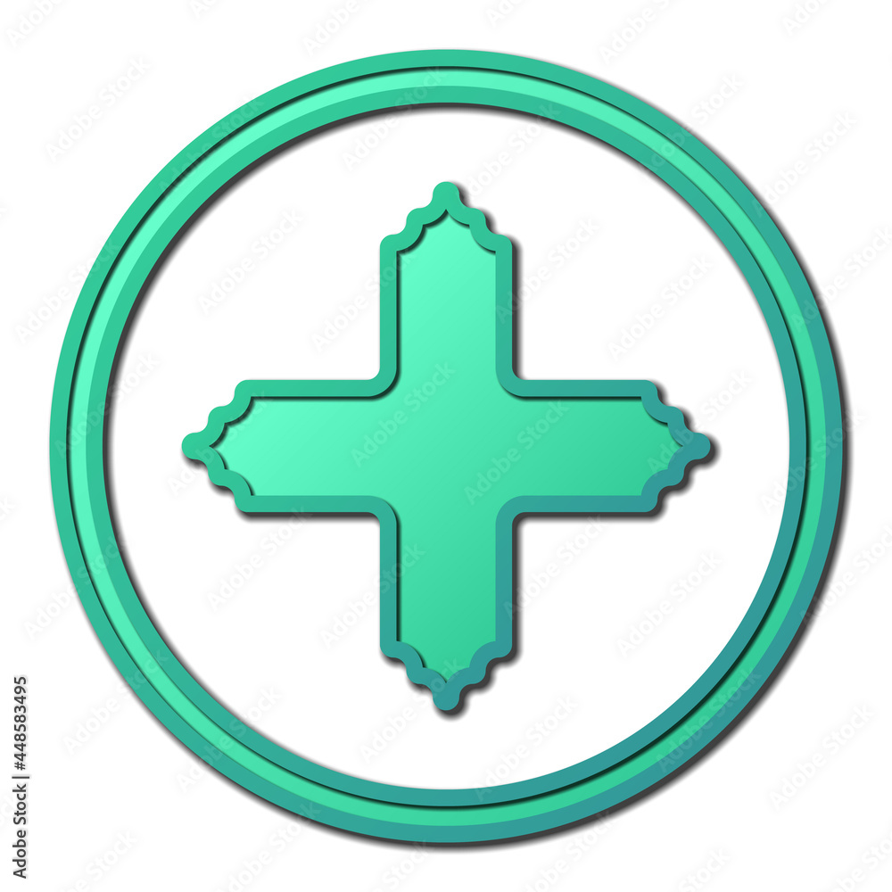 Big green plus sign in circle. Sign on white background with shadow. Vector illustration. Big green plus sign in circle. Sign on white background with shadow. Vector illustration.