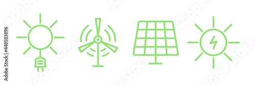 Electric power clean energy icon set. ECO green alternative energy power collection. Vector illustration isolated on white.