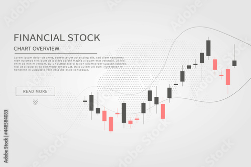Candlestick chart in financial market vector illustration on blue background. Forex trading graphic design concept