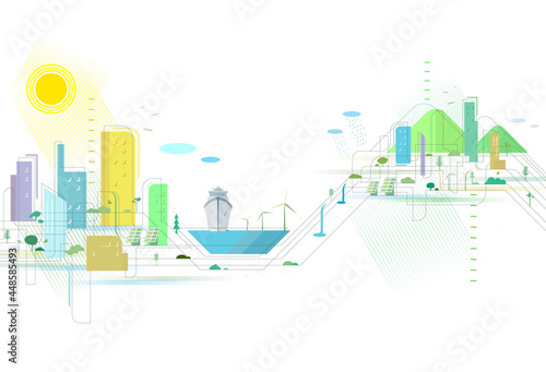 A Quality city 2 with ship appearance with some elements of environmental protection vector illustrator graphic EPS 10