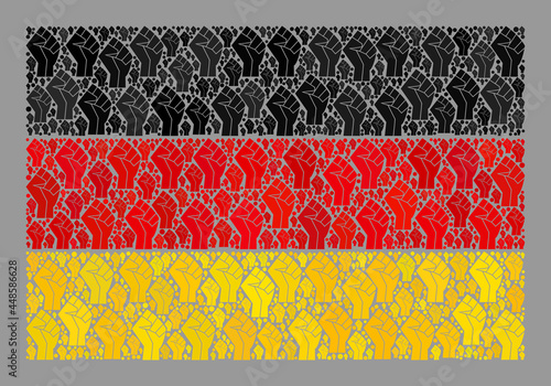 Mosaic rectangle Germany flag constructed with riot hand items. Solidarity hand vector collage Germany flag constructed for brute force propaganda. Designed for political and patriotic posters.