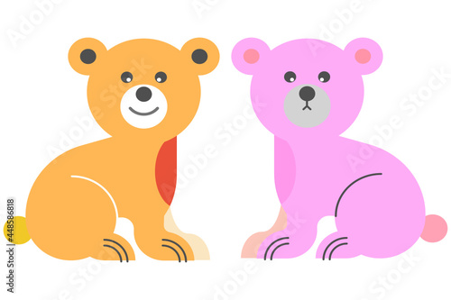 yellow and pink couple bears  on a white background  comic cartoon couple bears  cute couple bears