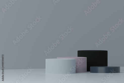 Minimal abstract podium mock up design for product presentation background or branding concept, blue, pink, 3D render, 3D illustration, Rendering.