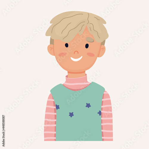 Portrait of a schoolboy boy in a vest. Vector illustration