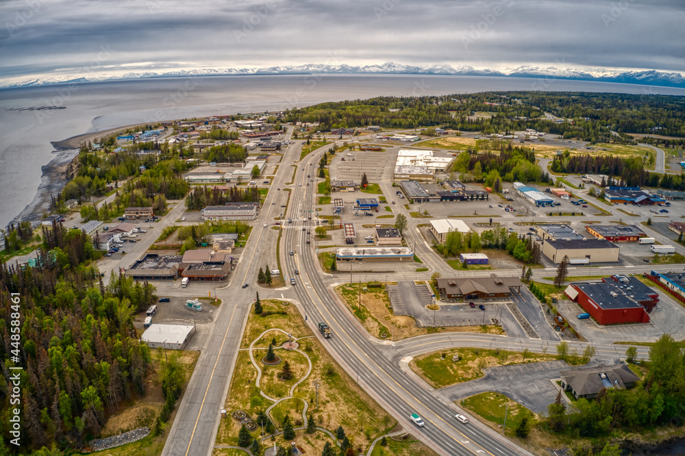 Aerial View of the town of Kenai, Alaska during Summer