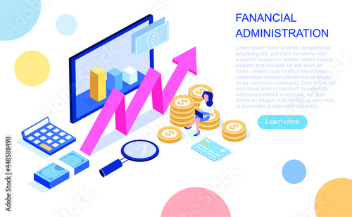 Financial administration concept with characters. Can use for web banner, infographics, hero images. Flat isometric vector illustration isolated on white background.