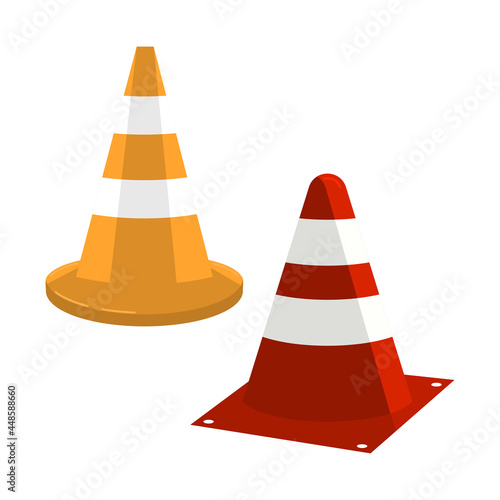 Vector illustration of a traffic cone: orange and red.