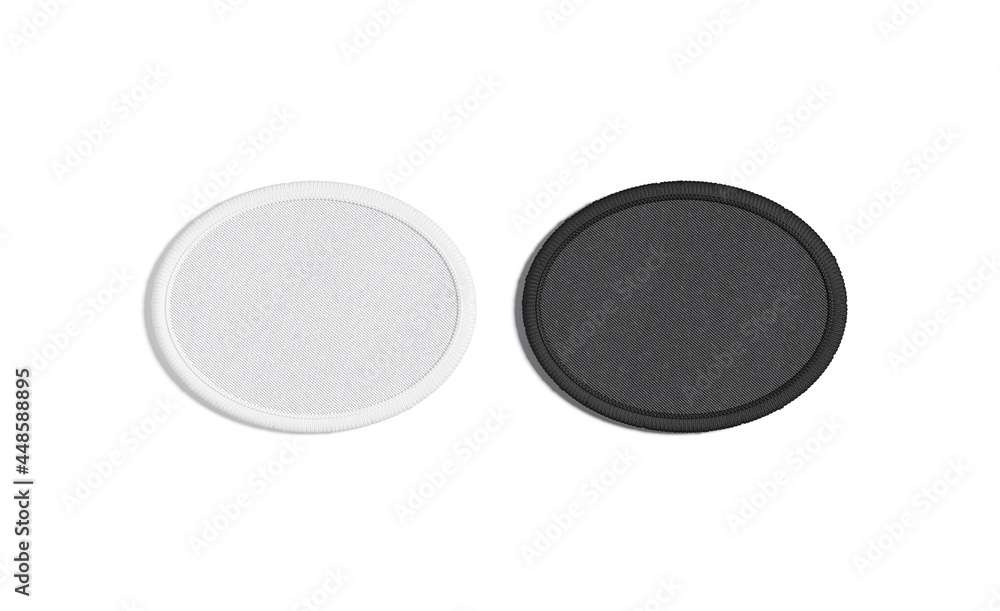 Blank black and white round embroidered patch mockup, top view Blank black and white round embroidered patch mockup, top view
