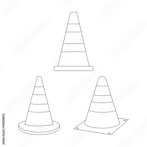 Outline vector illustration of a traffic cone with stripes.