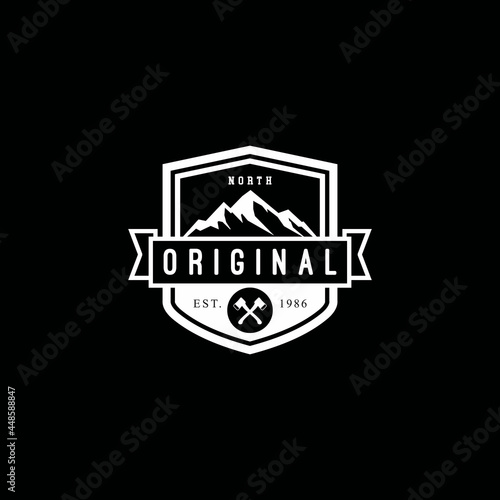 Mountains Camp badge Template. Adventure Design Element For Logo, Label, Emblem, Sign.