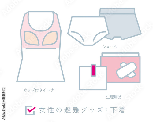 シンプル　イラスト　女性の防災グッズのベクターイラスト