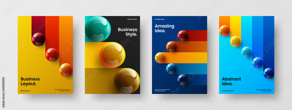Original poster vector design template set. Premium 3D balls brochure concept collection. - obrazy, fototapety, plakaty 