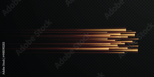 Collection of gold speed lines isolated. Gold light  electric light  light effect png. Curve gold line png for games  video  photo  callout  HUD. Isolated vector illustration. 