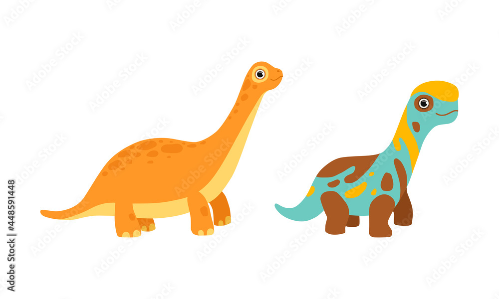 Funny Dinosaur with Spots as Cute Prehistoric Creature and Comic Jurassic Predator Vector Set Funny Dinosaur with Spots as Cute Prehistoric Creature and Comic Jurassic Predator Vector Set